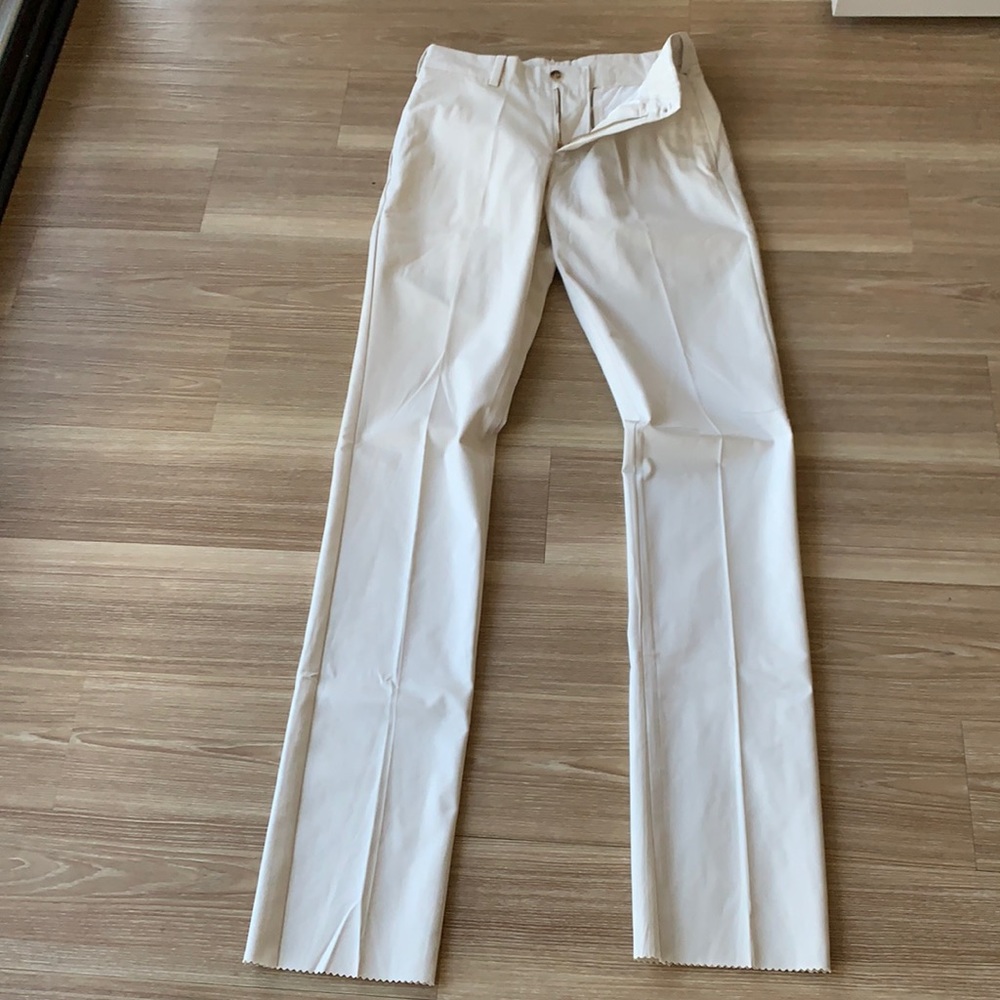 Frank’s made USA trim fit unhemmed ( tall inseam for tall men) plain front khaki